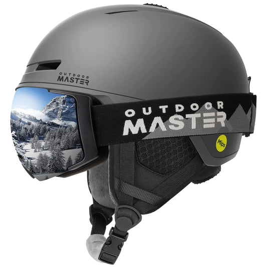OutdoorMaster Diamond II MIPS Ski Helmet with Ski Goggles PRO Set - Adjustable Fit Snowboard Helmet and Snow Goggles Set - Snow Sport Helmet for Men and Women  - Matte Graphite L