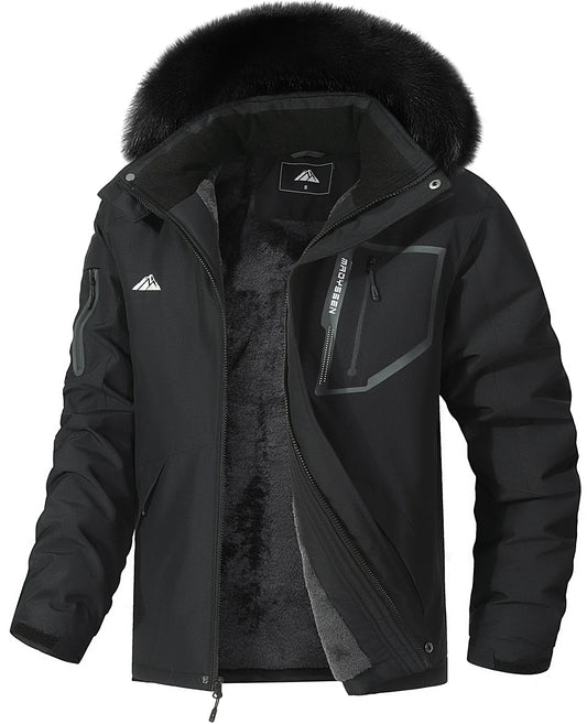 MAOYSSEN Mens Waterproof Ski Jacket Warm Winter Snow Coat Mountain Windbreaker Fur Hooded Snowboarding Jakcet Parka